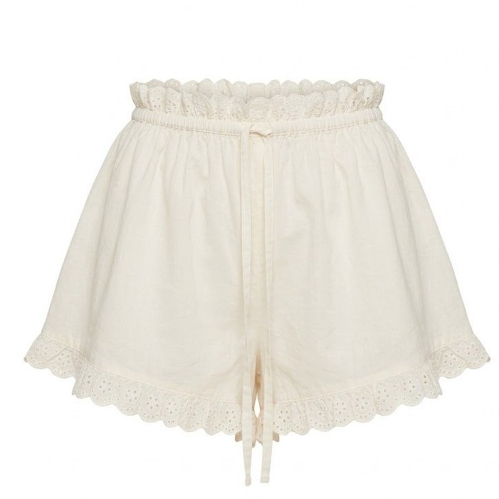 NEW DOEN Enna Short Powder Off White Organic Cotton Ruffle Bloomer Shorts XL